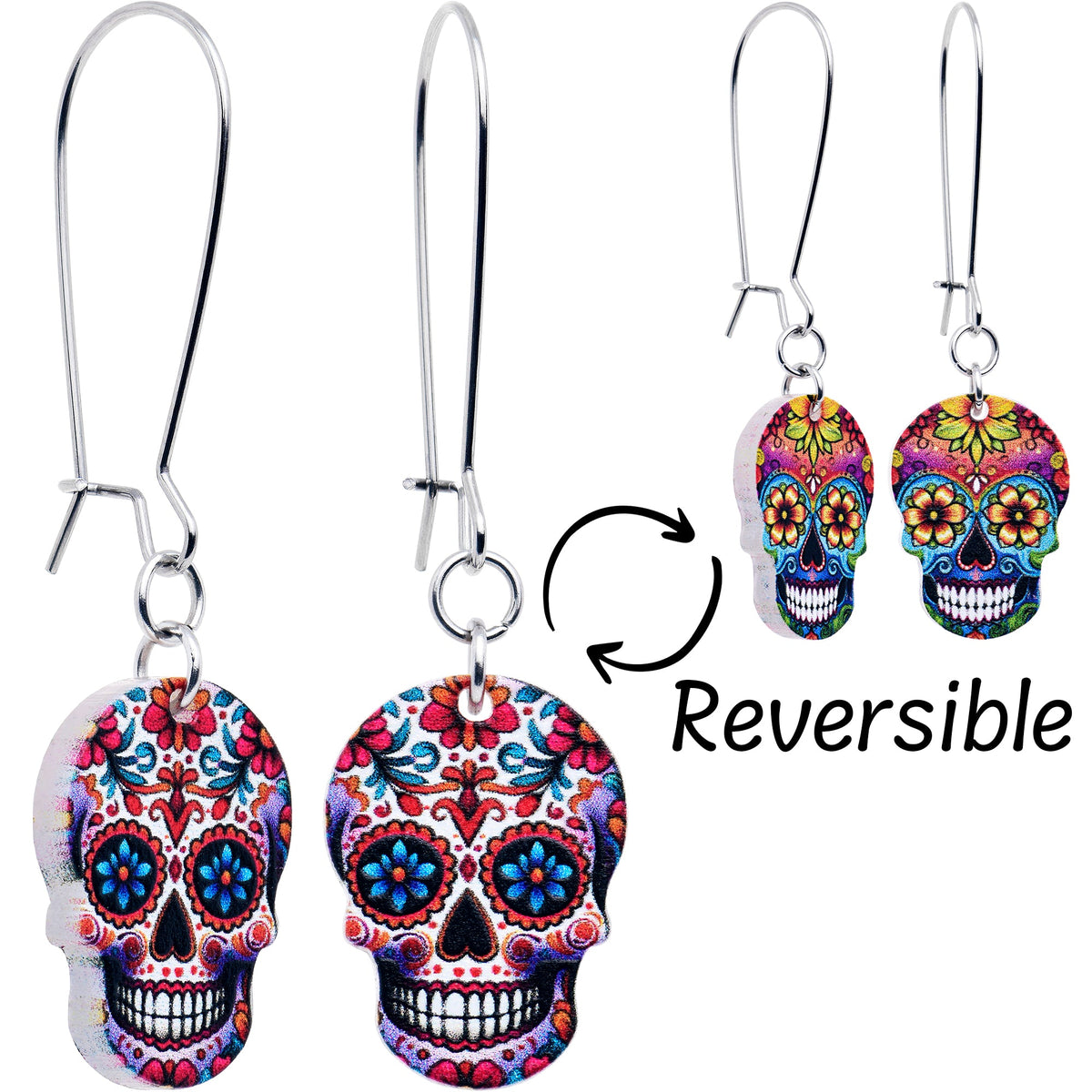 Acrylicious Sugar Skull Double Sided Reversible Skull Earrings