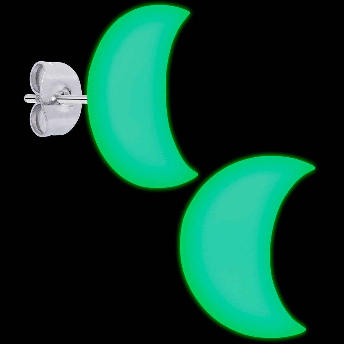 Crescent Moon Glow in the Dark Stud Earrings by Onyx O