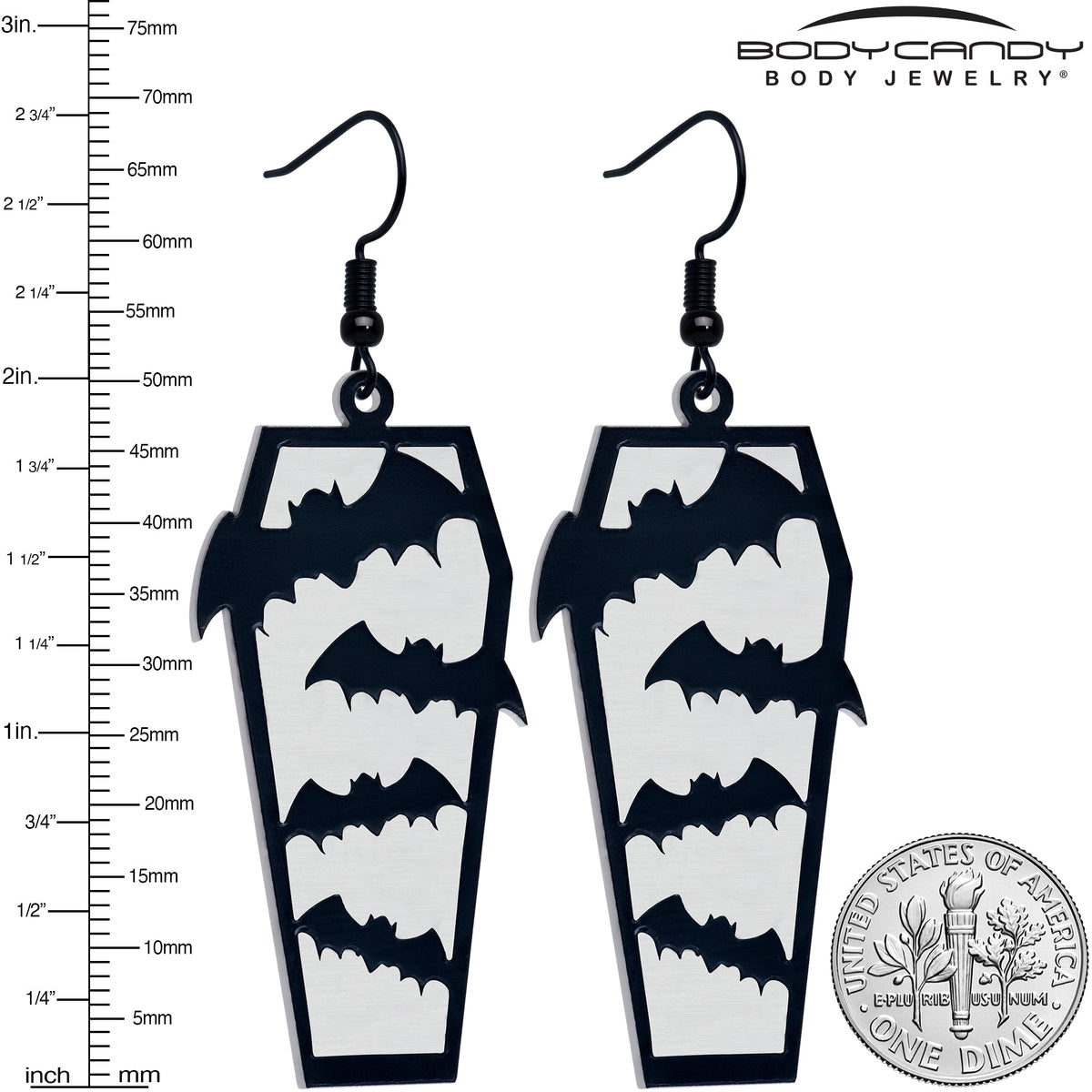 Black Bat Coffin Glow in the Dark Dangle Earrings by Onyx O