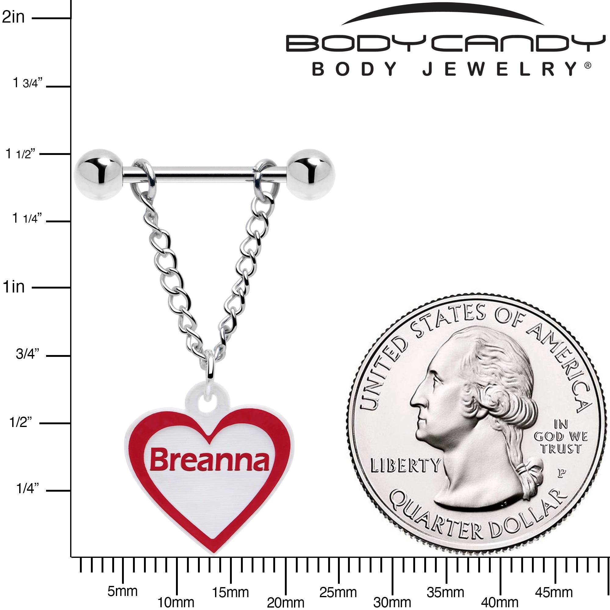 Custom Red White Heart Chain Personalized Name Dangle Nipple Ring Set