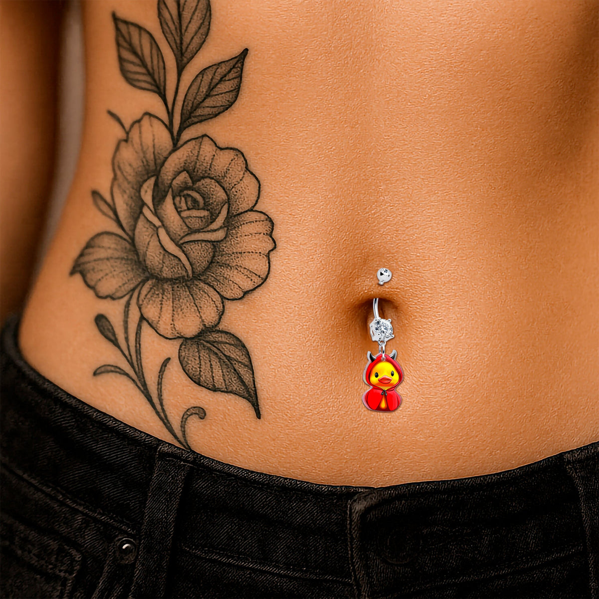 Clear Gem Hot Litle Devil Duck Dangle Belly Ring by Onyx O