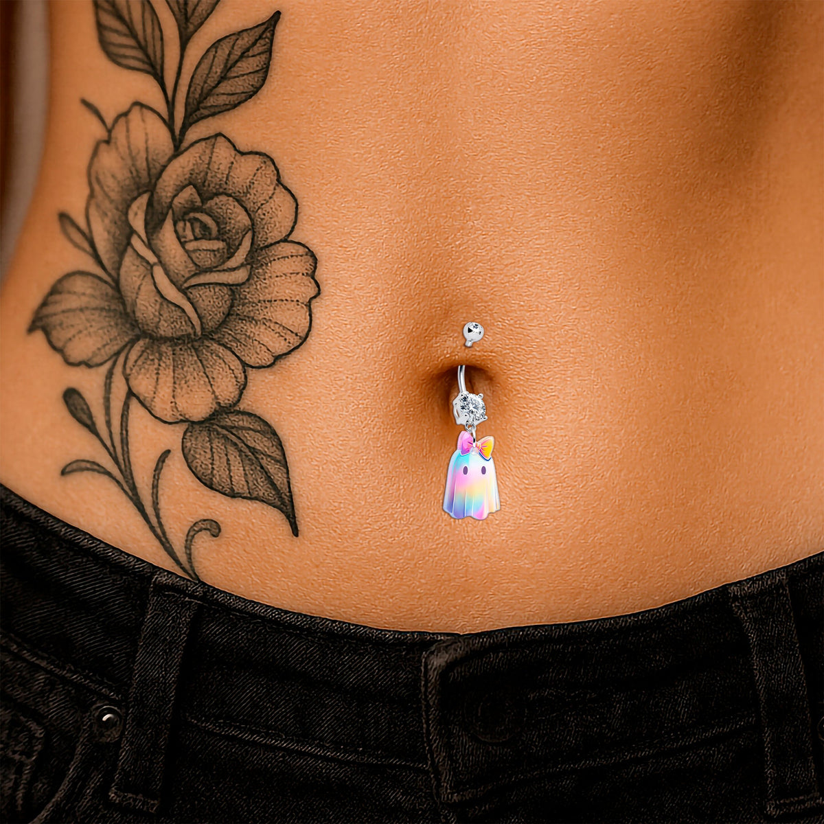 Clear Gem Iridescent Ghost Girl Dangle Belly Ring by Onyx O