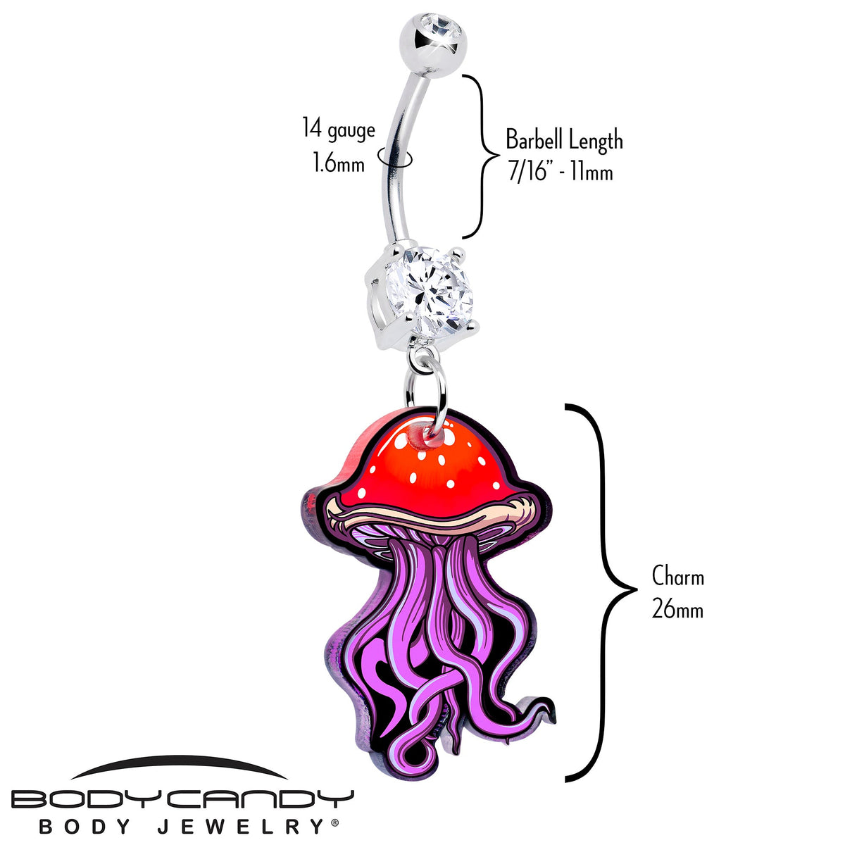 Double Gem Mushroom Jellyfish Dangle Belly Ring by Onyx O