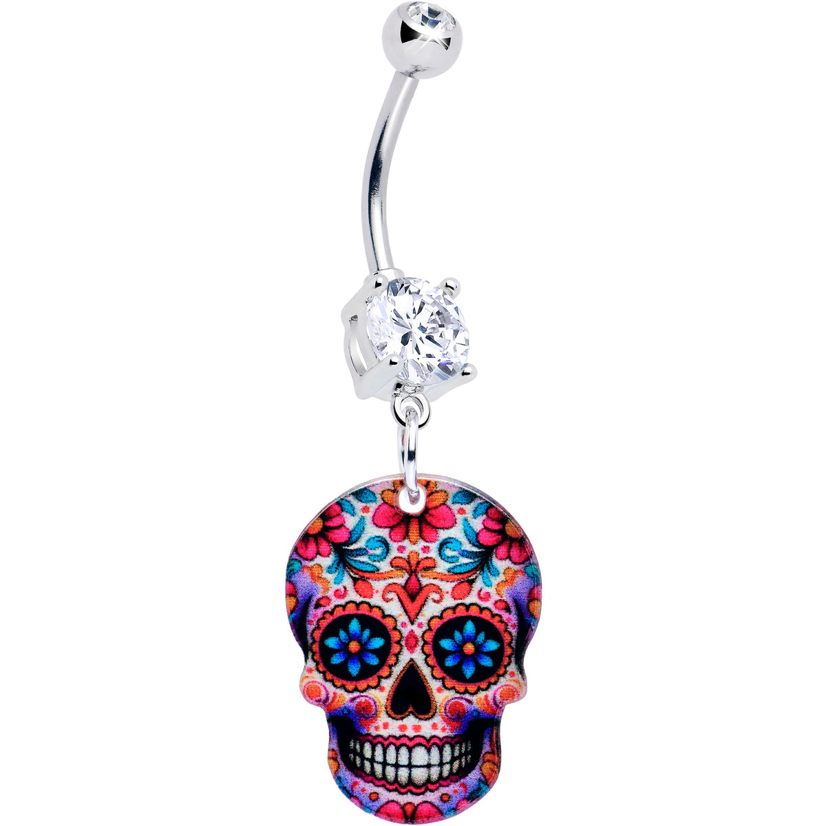 Acrylicious Happy Sugar Skull Dangle Belly Ring