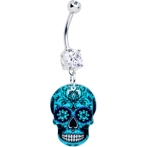 Acrylicious Shades of Aqua Sugar Skull Dangle Belly Ring
