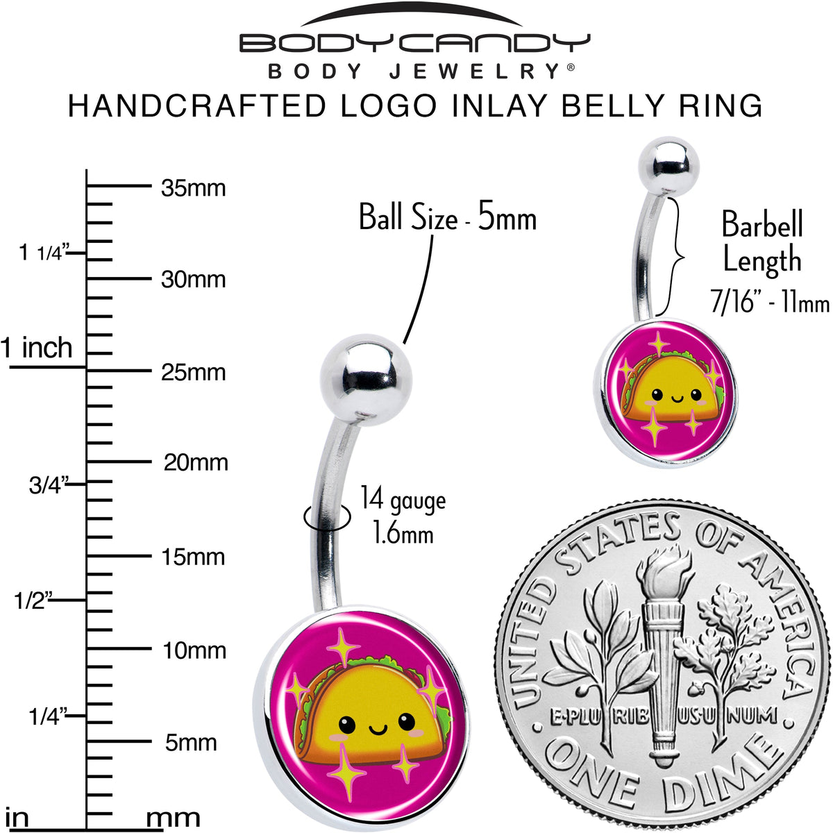 Mexican Fiesta Cute Taco Belly Ring by Onyx O
