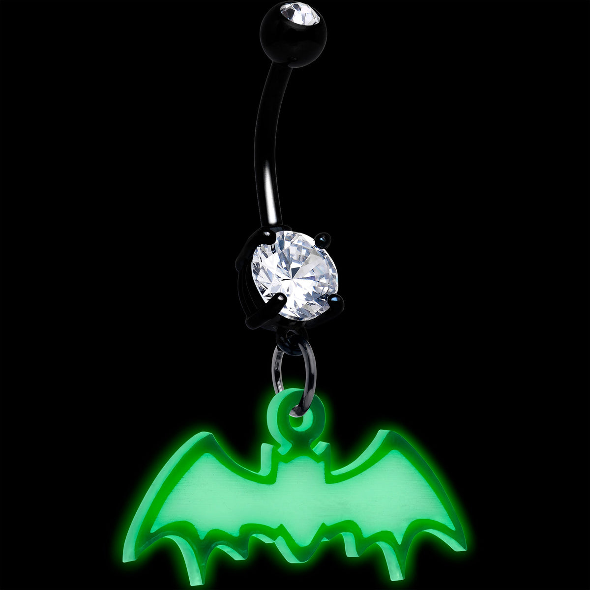 Glow in the Dark Dangle Bat Belly Ring by Onyx O