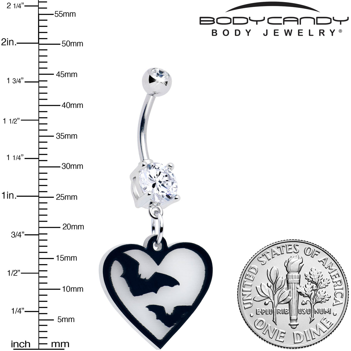 Flying Bat Heart Glow in the Dark Dangle Belly Ring by Onyx O