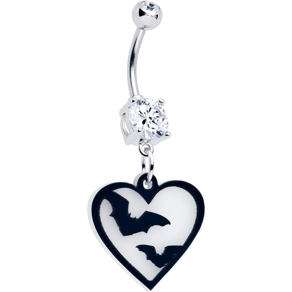 Flying Bat Heart Glow in the Dark Dangle Belly Ring by Onyx O