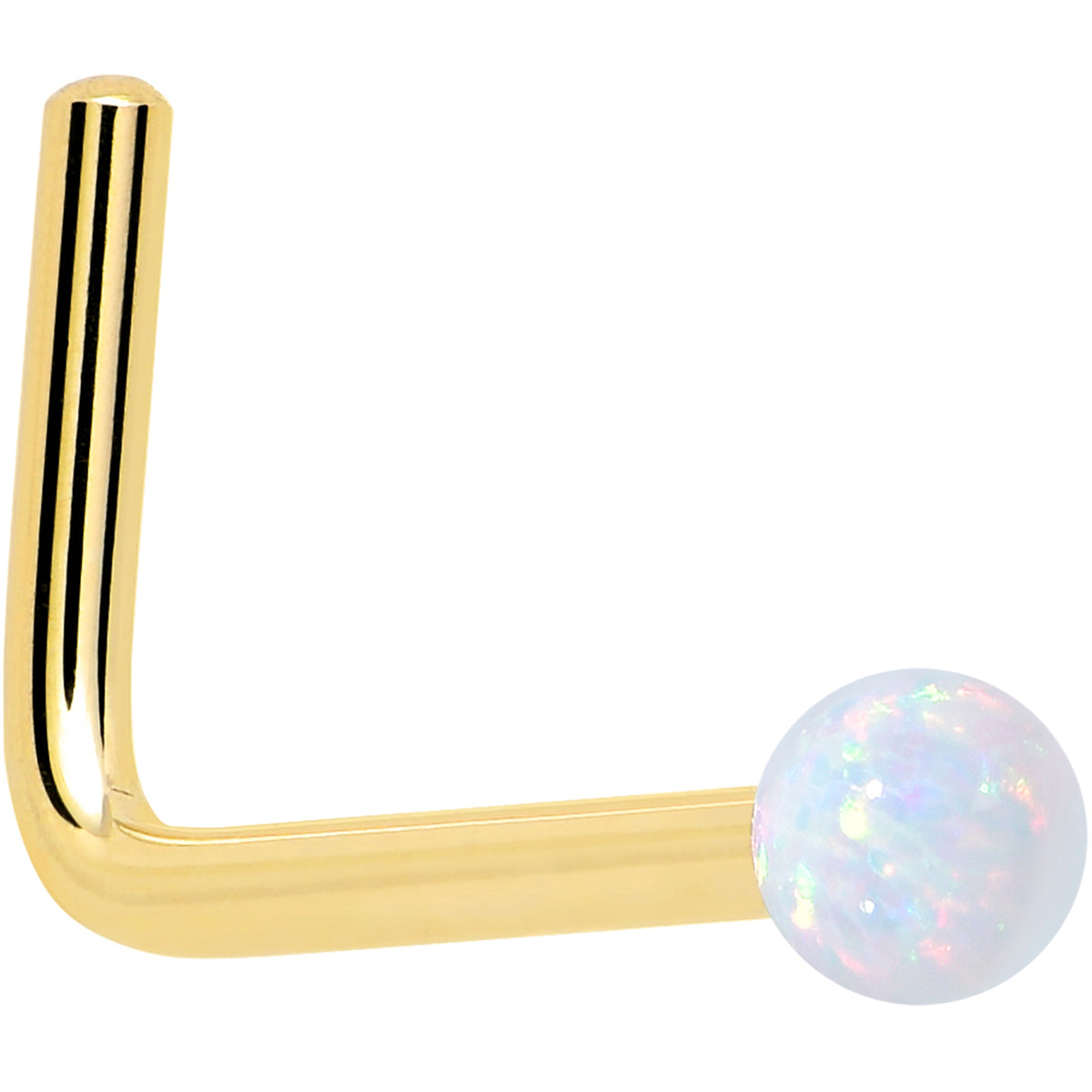 14k Yellow Gold 2.5mm Synthetic Opal Ball Nose Ring