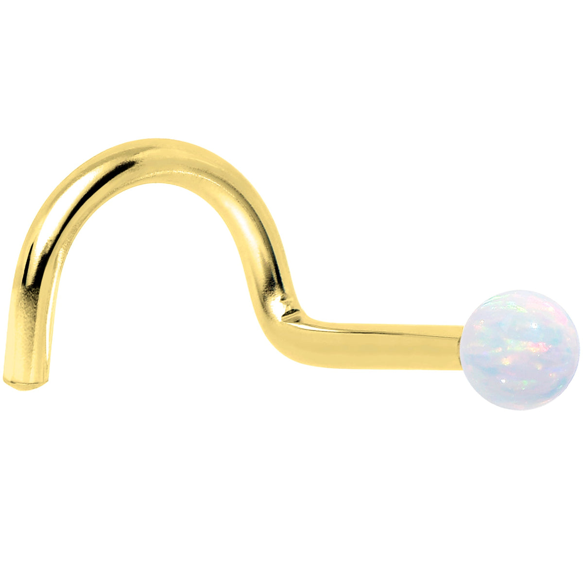 14k Yellow Gold 2.5mm Synthetic Opal Ball Nose Ring