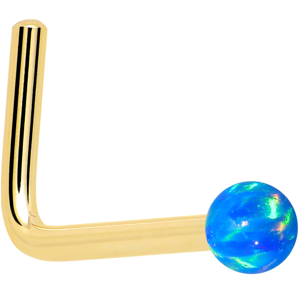 14k Yellow Gold 2.5mm Blue Synthetic Opal Ball Nose Ring
