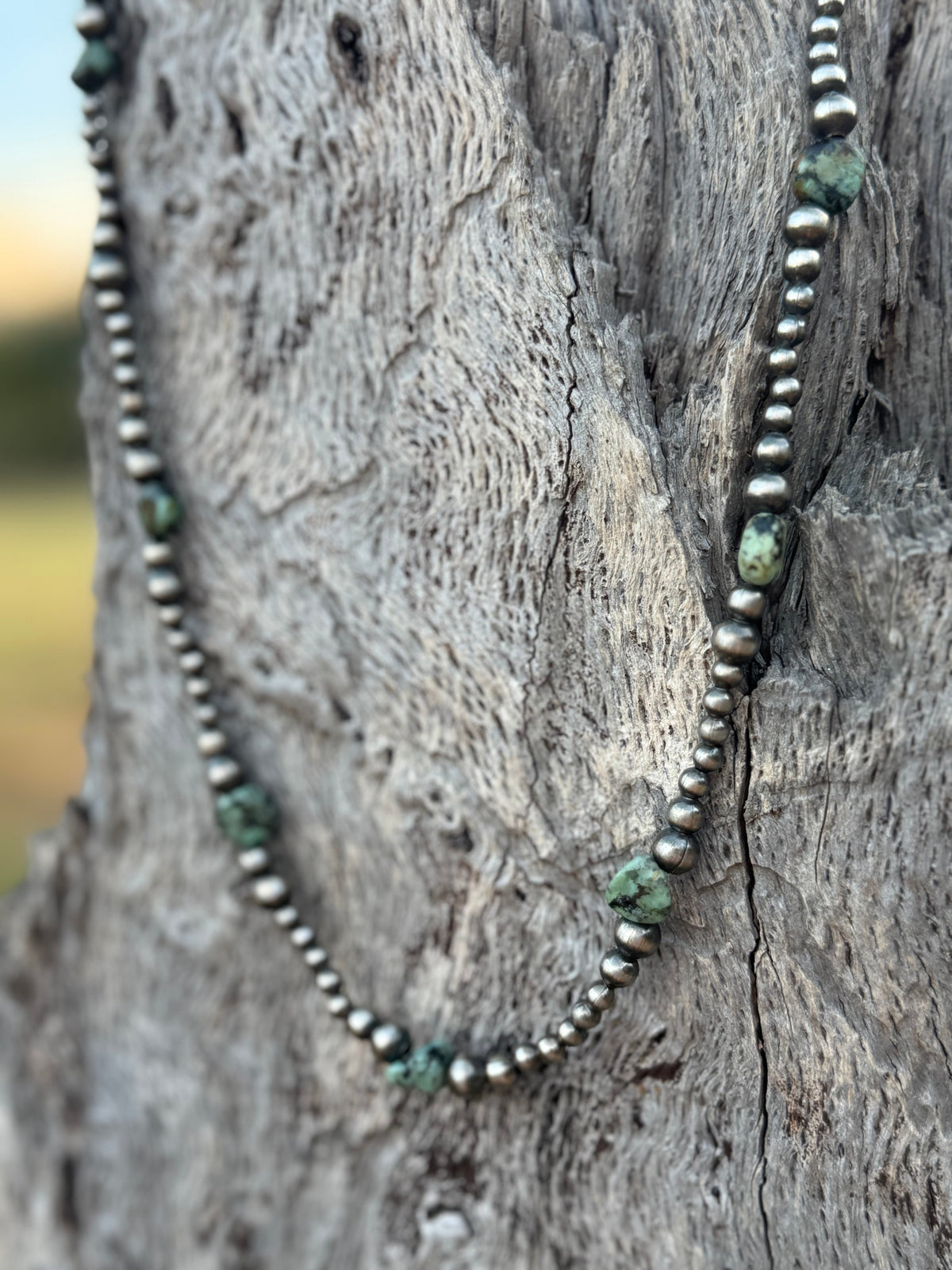 Sterling Silver Turquoise Flat Bead Necklace