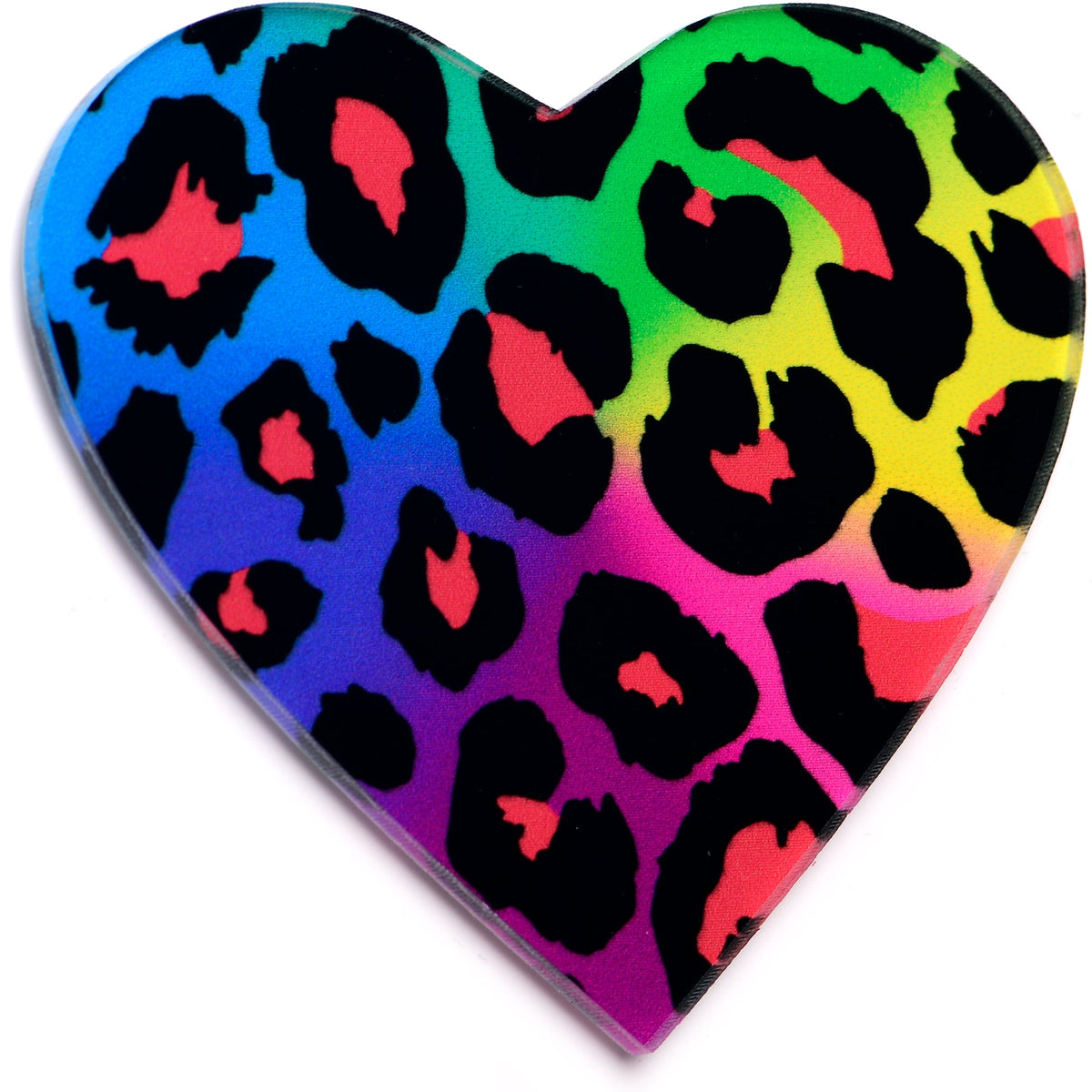 Acrylicious Rainbow Cheetah Print Heart Magnet by Onyx O