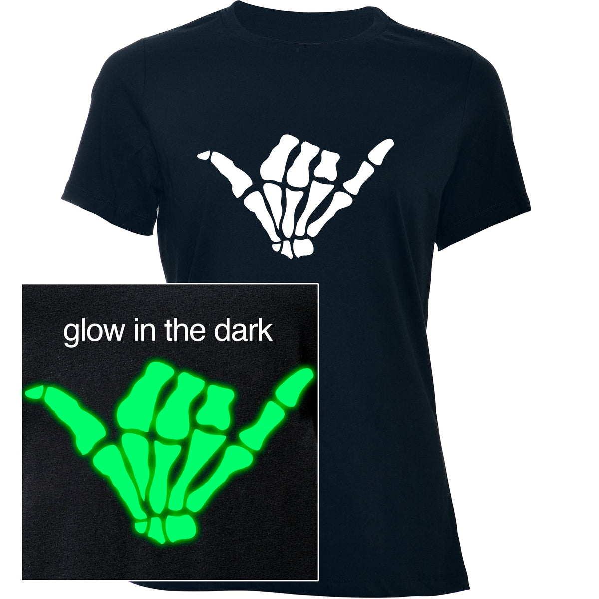 Glow in the Dark Shaka Skelelton Hand Tee Shirt