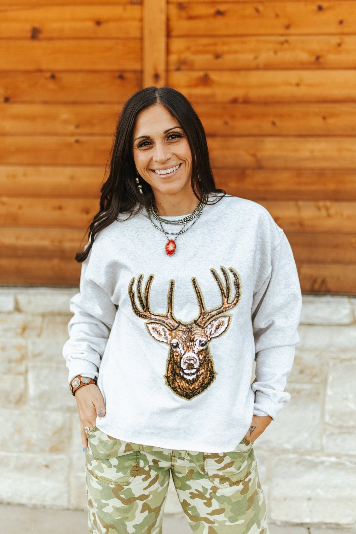 Deer Hunting Sequin Patch Sweatshirt