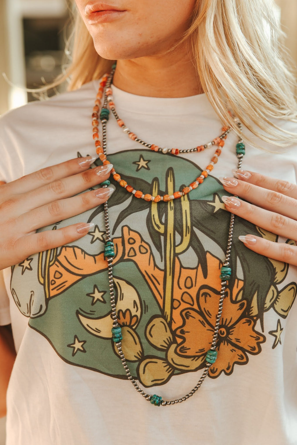 Desert Ember Beaded Shell Necklace