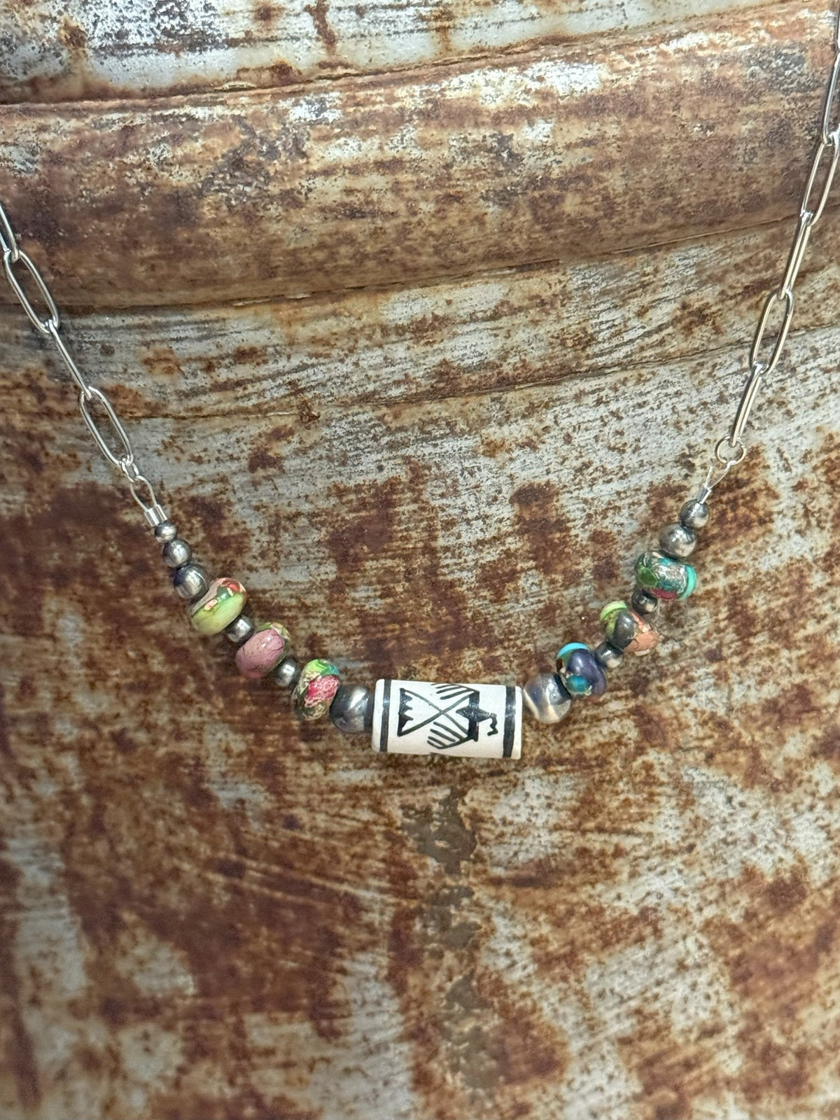 Sterling Silver Rainbow Thunderbird Paperclip Necklace