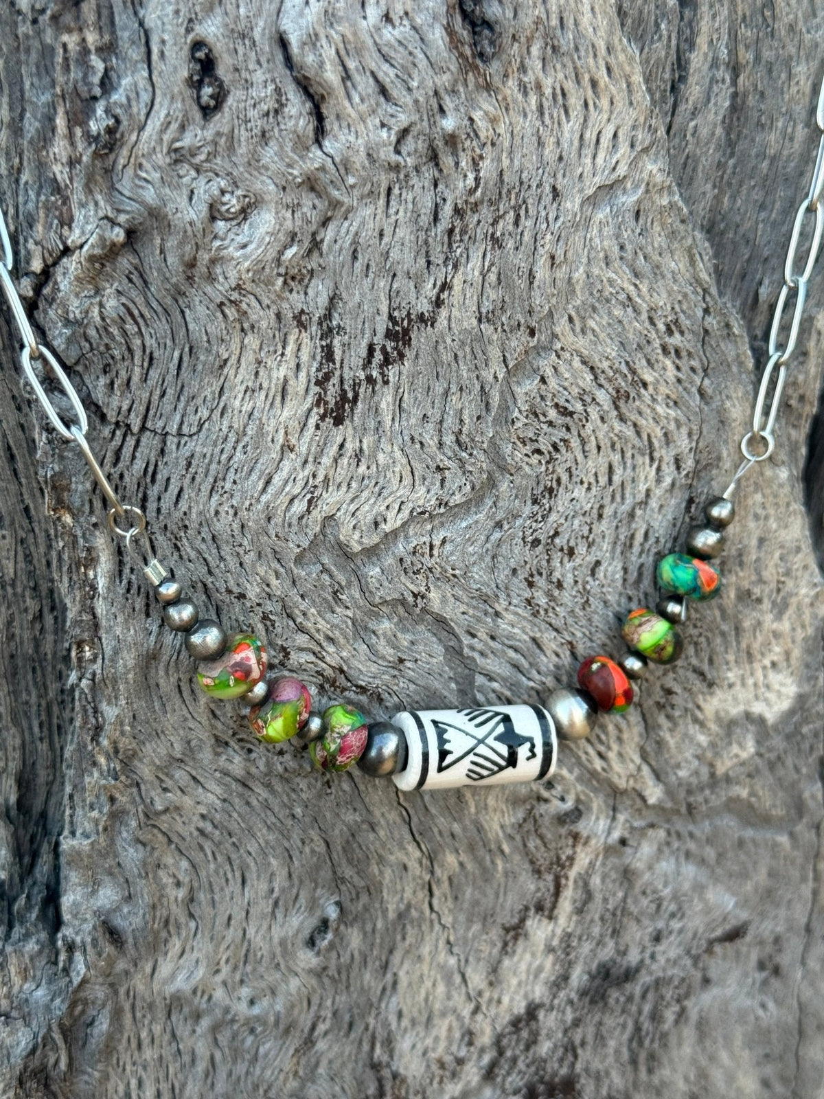 Sterling Silver Rainbow Thunderbird Paperclip Necklace