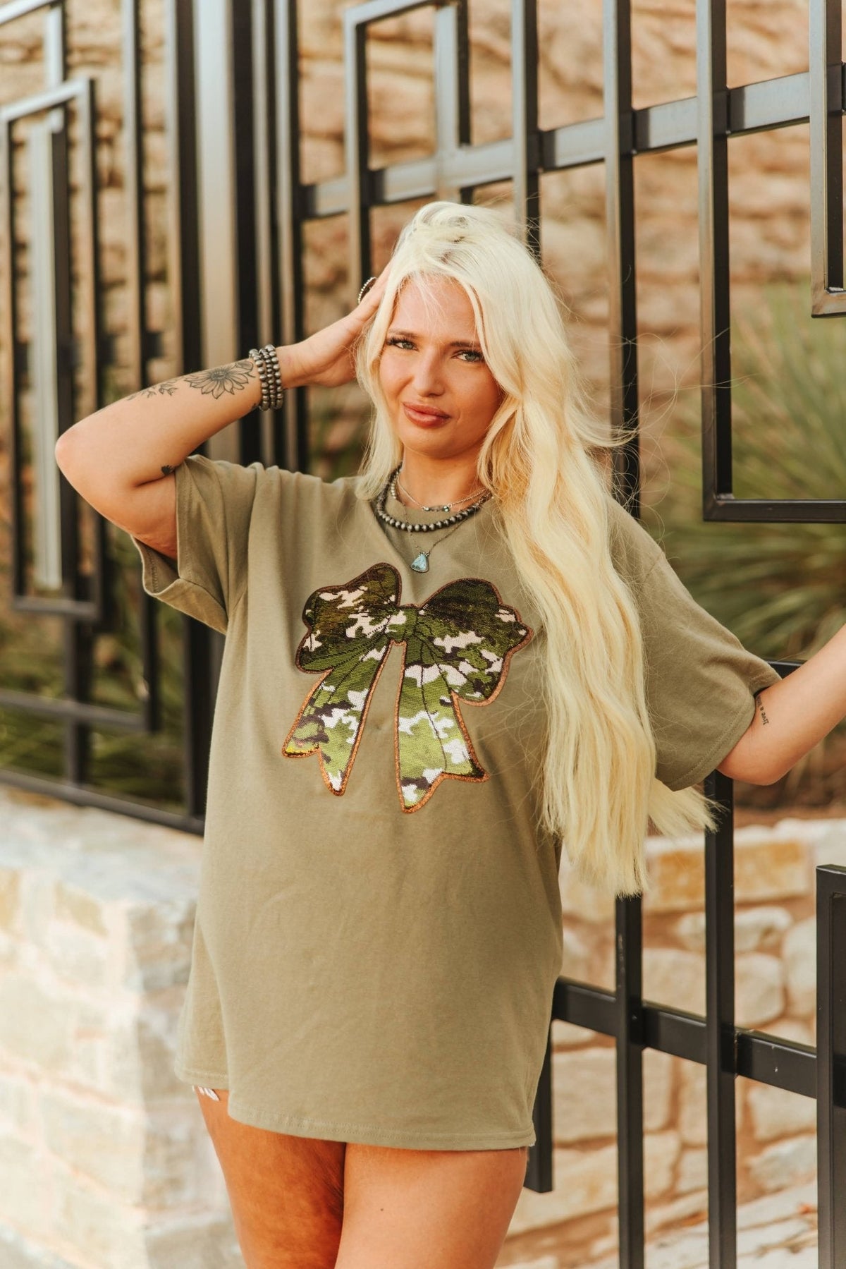 Sequin Camo Bow Patch Tee