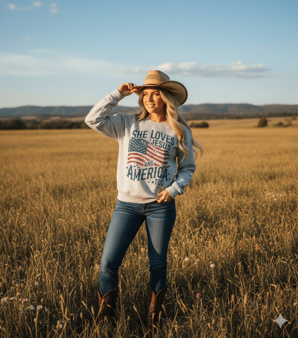 She Loves Jesus & America Sweatshirt