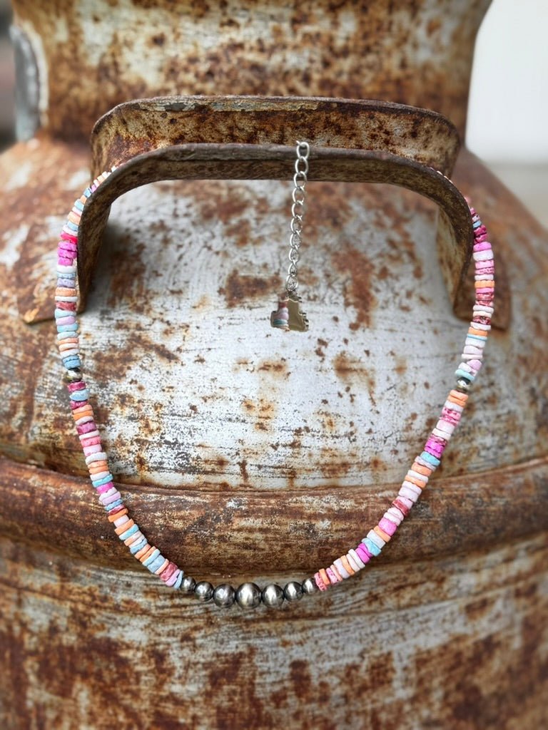 Sterling Silver Desert Spectrum Heishi Beaded Necklace