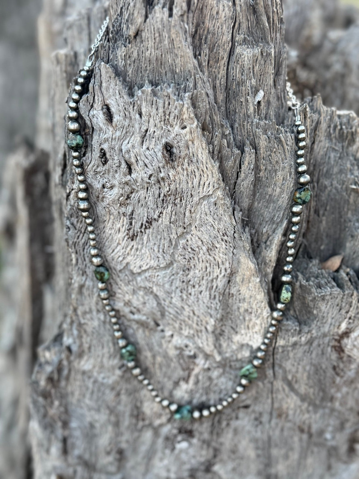 Sterling Silver Turquoise Flat Bead Necklace
