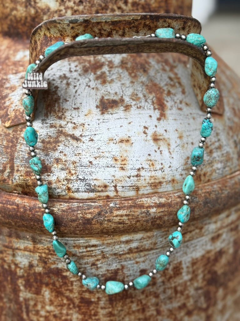 Sterling Silver Turquoise Nugget Beaded Necklace