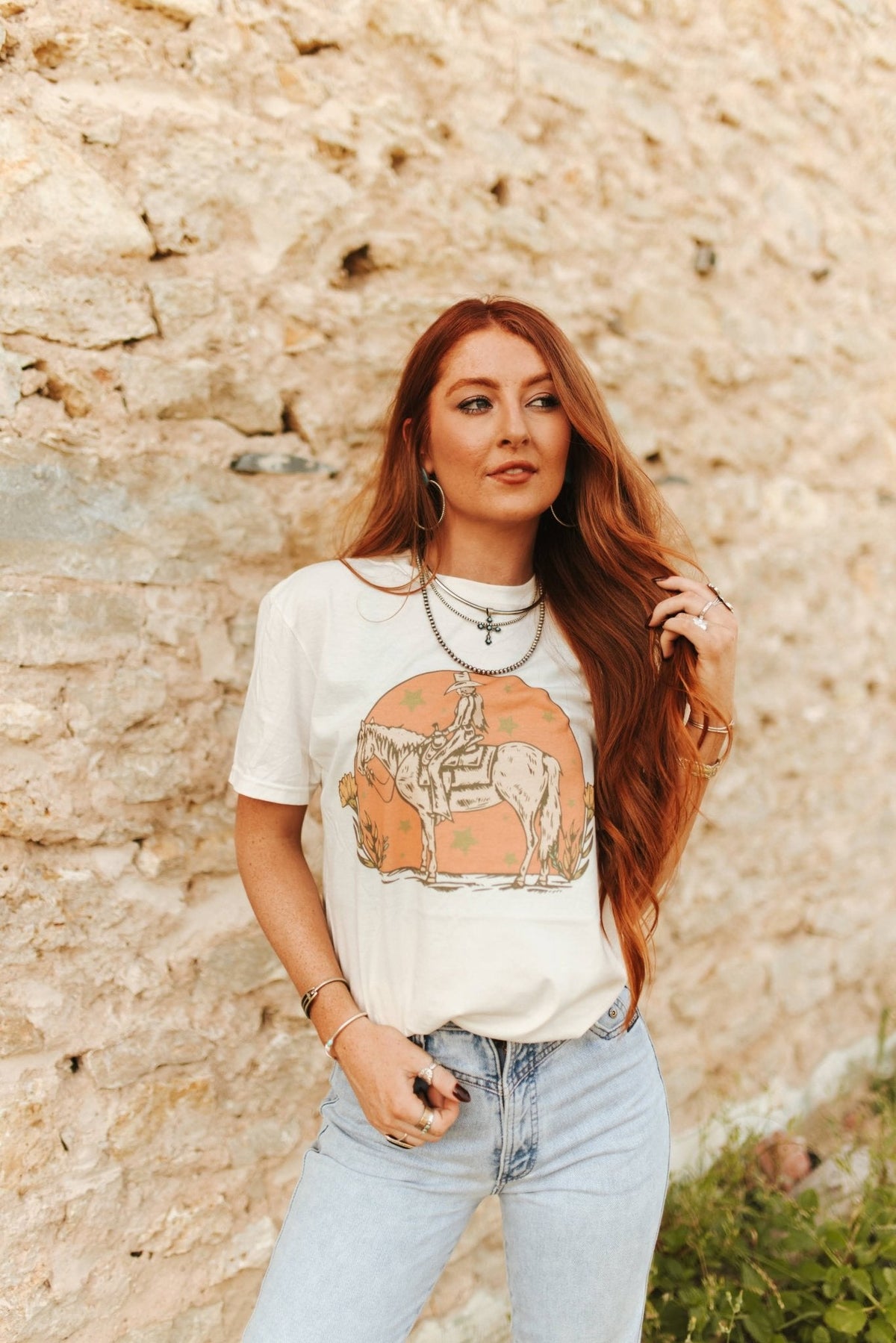 Sunset Cowgirl Rider Graphic Tee