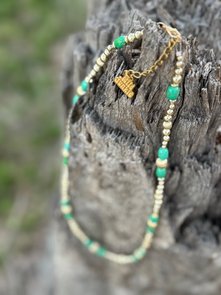 Turquoise And Gold Beaded Necklace