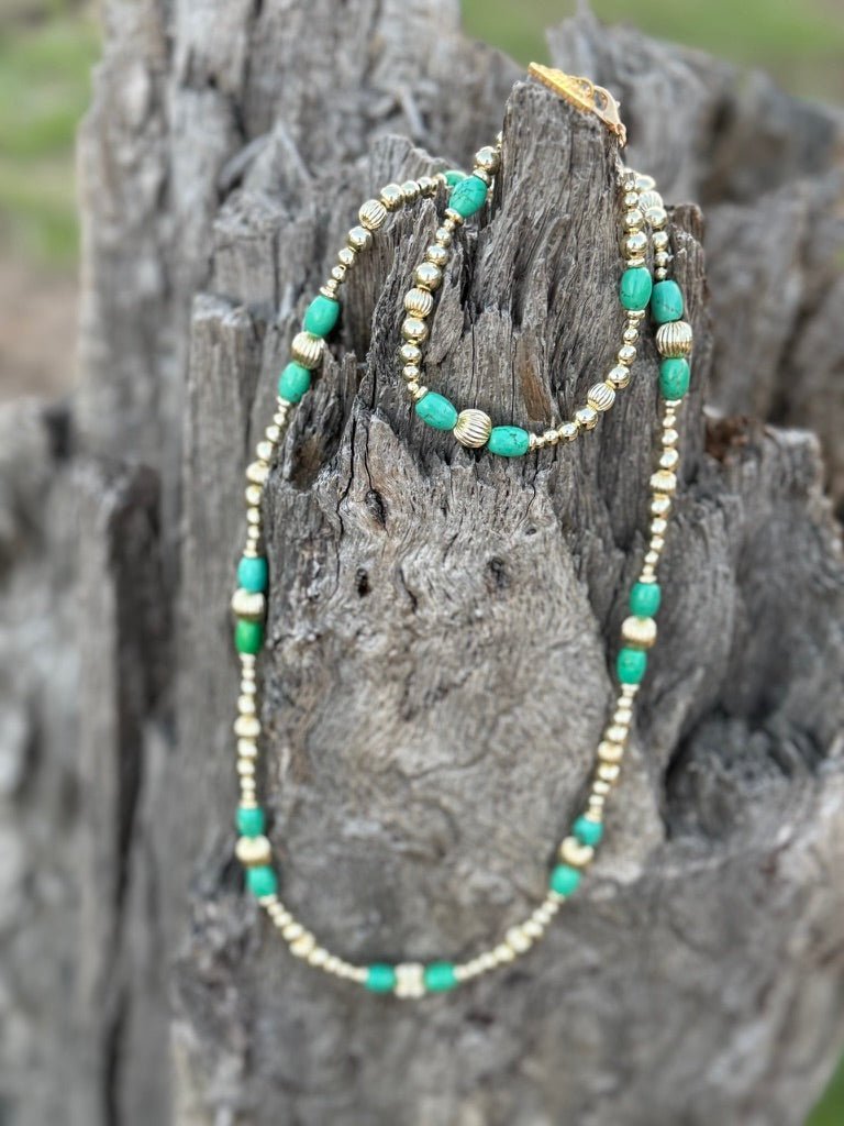 Turquoise And Gold Beaded Necklace