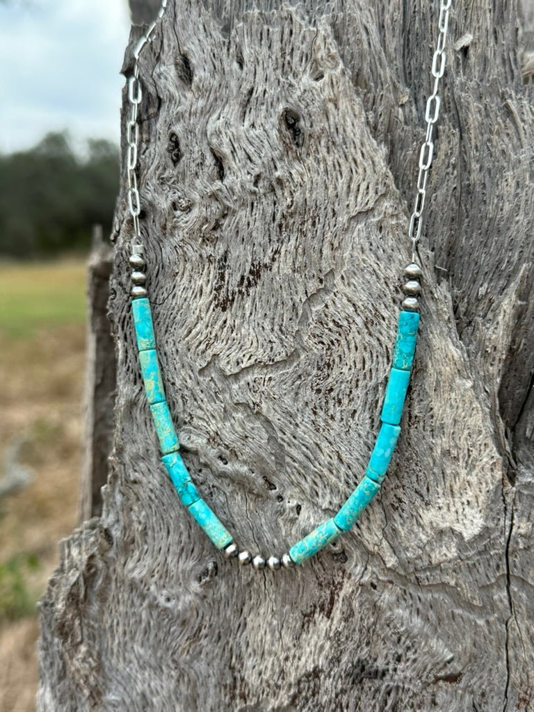 Turquoise Tube Paperclip Chain Necklace